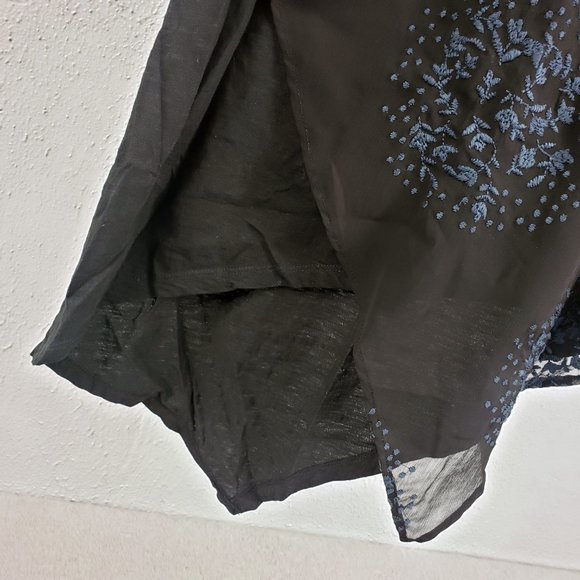 Logo Lavish Women's Black Layered Lace Blue Leaf Embroidered Shirt Top Blouse - Picture 6 of 14